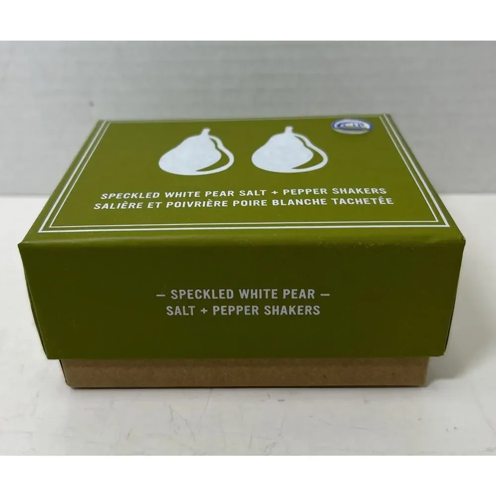 West Elm Speckled White Pear Salt & Pepper Shakers Ceramic NIB 8439036